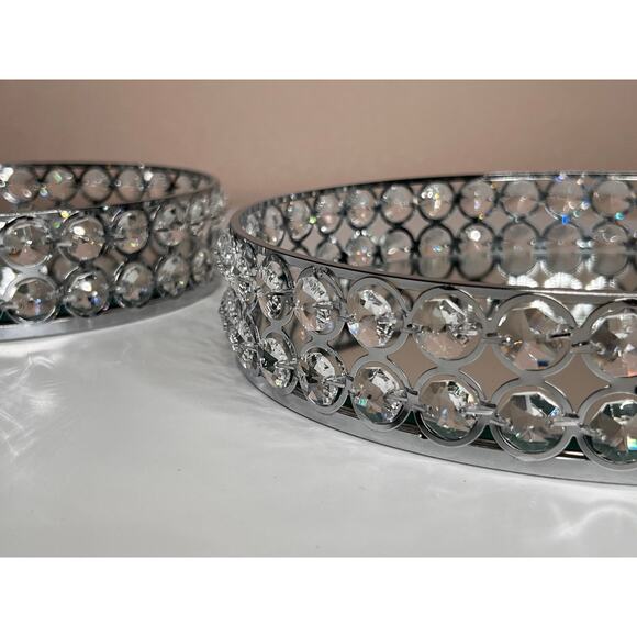 8" & 10" Crystal Round Mirror Candle Plate Perfume Jewelry Makeup Serving Tray - Picture 3 of 11